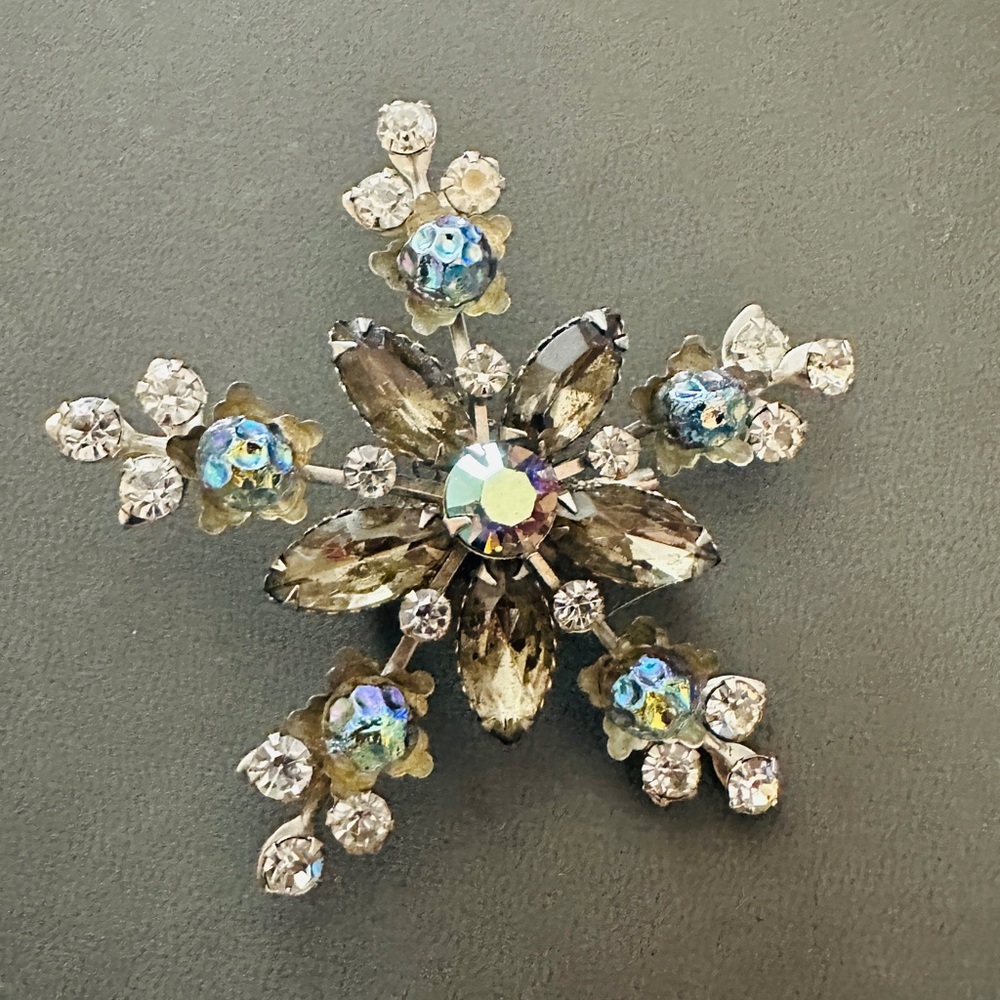Juliana Broach White Silver Crystal Snowflake